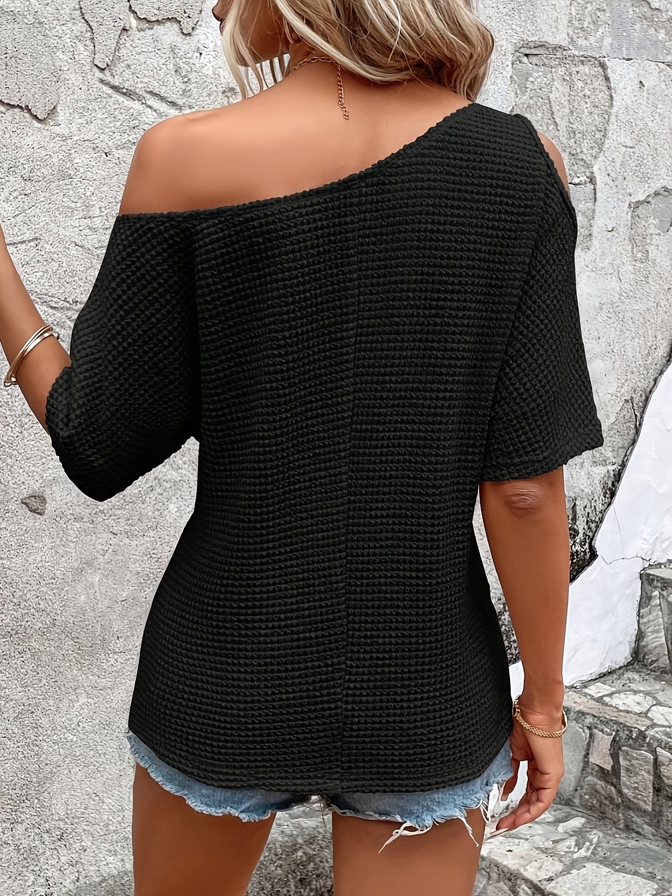 Damen Off-Shoulder Strickshirt Lässig Sommer Streetstyle