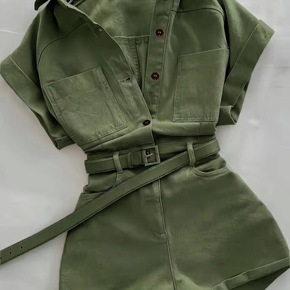 Damen Utility-Style Jumpsuit mit Gürtel und Knopfleiste – Modischer Einteiler für Freizeit und Alltag