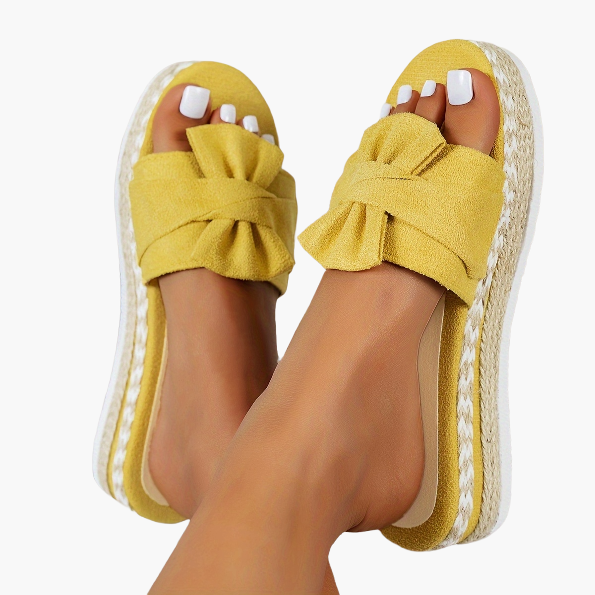Damen Plateau Sandalen mit Schleife – Modische Sommer Slip-On Schuhe für Freizeit und Urlaub