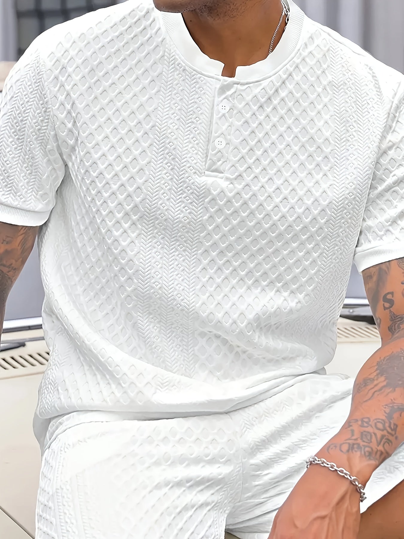 Herren Set – Kurzarm Struktur T-Shirt & Shorts – Sommer Freizeit Outfit