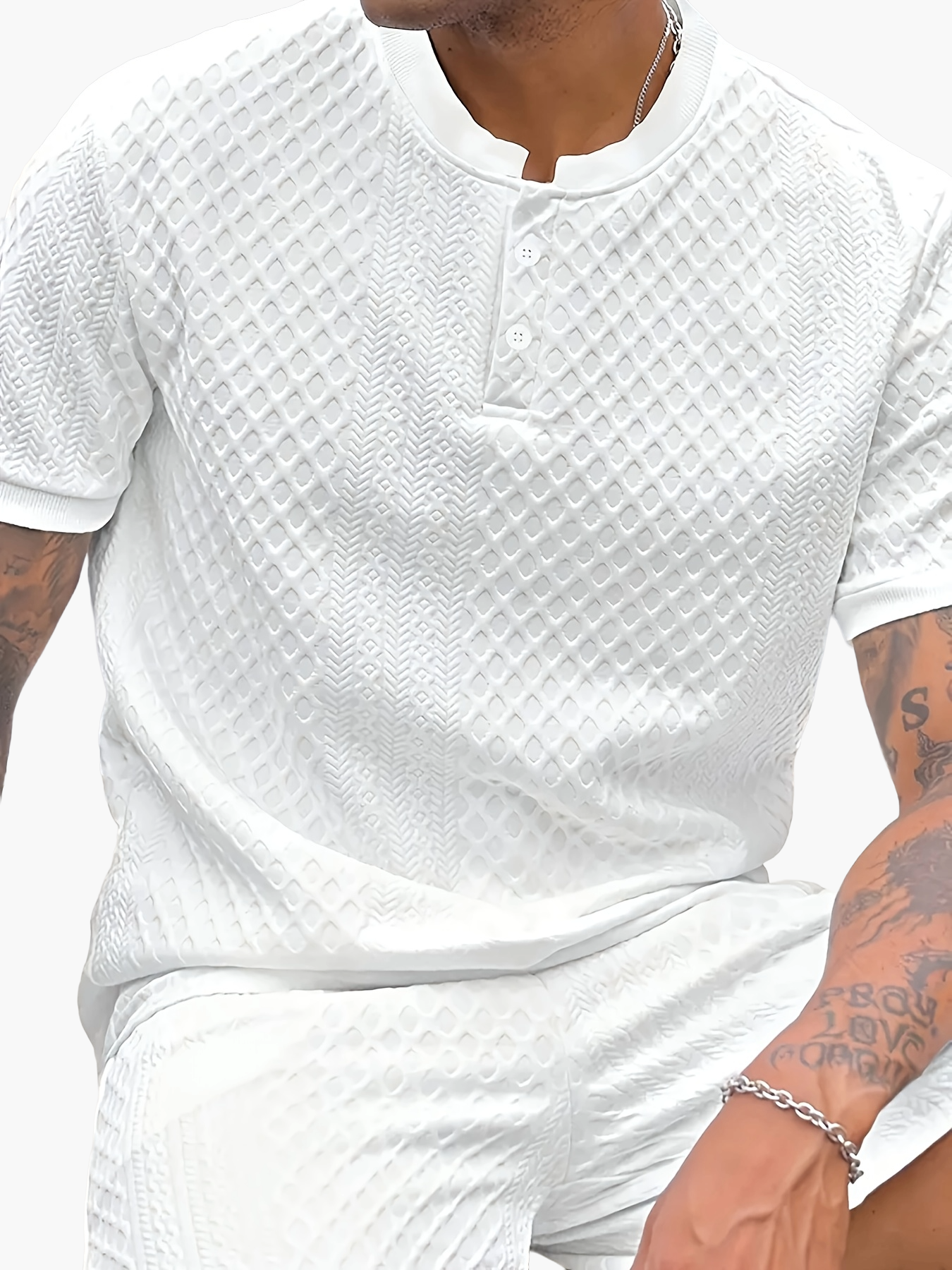Herren Set – Kurzarm Struktur T-Shirt & Shorts – Sommer Freizeit Outfit