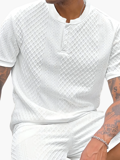 Herren Set – Kurzarm Struktur T-Shirt & Shorts – Sommer Freizeit Outfit