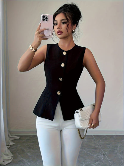 Damen Elegante Ärmellose Weste mit Knopfleiste – Perfekt für Büro und Freizeit