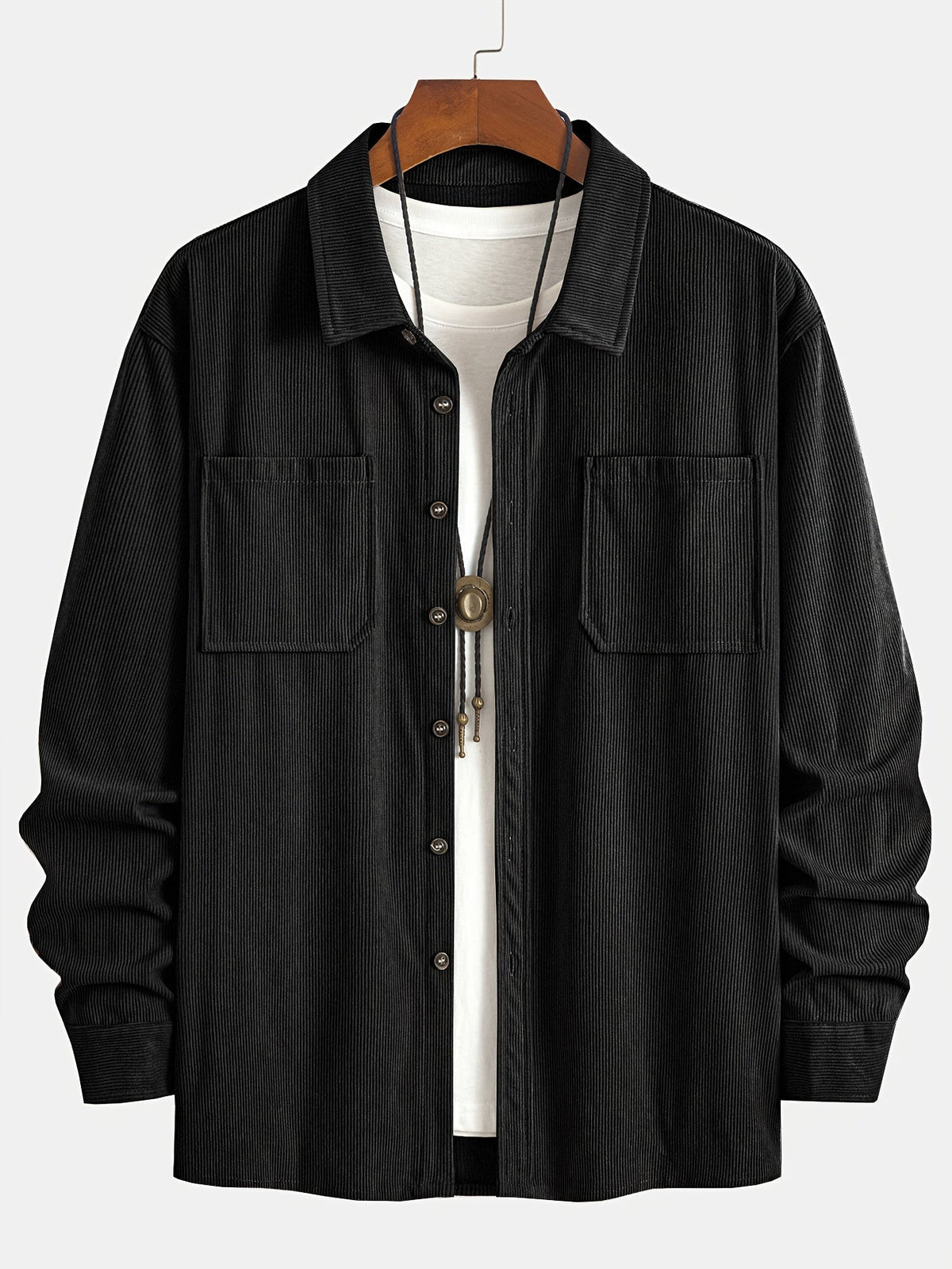 Herren Cordhemd Overshirt mit zwei Brusttaschen Langarm Freizeithemd