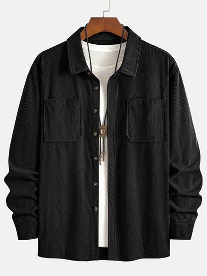 Herren Cordhemd Overshirt mit zwei Brusttaschen Langarm Freizeithemd