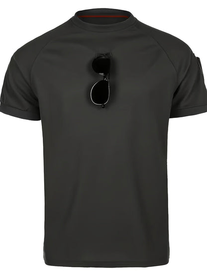 Herren Taktisches Kurzarmshirt mit Schultertaschen und Patchflächen – Funktionales Outdoor- und Einsatzshirt