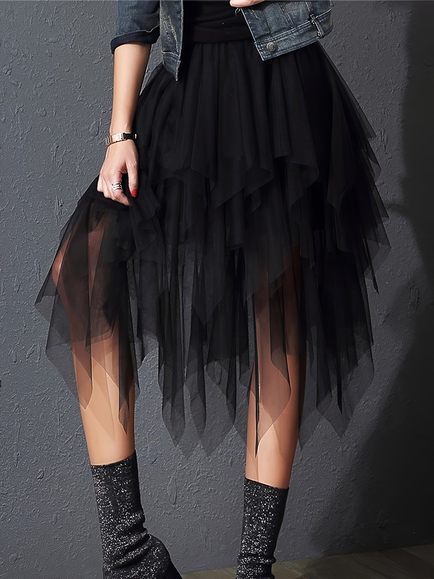 Damen Asymmetrischer Tüllrock im Lagenlook – Eleganter Fashion-Style für besondere Anlässe