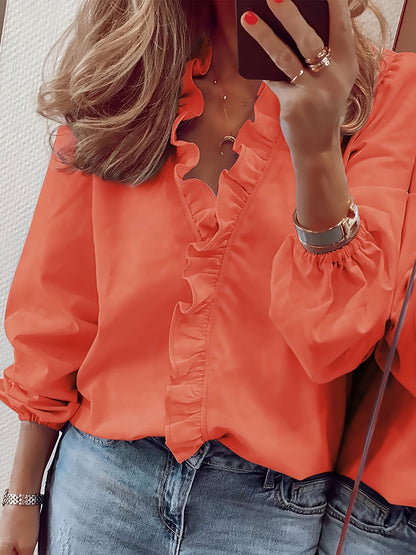Damen Rüschenbluse Elegant Freizeitstil – Modische Langarmbluse für Alltag & Büro