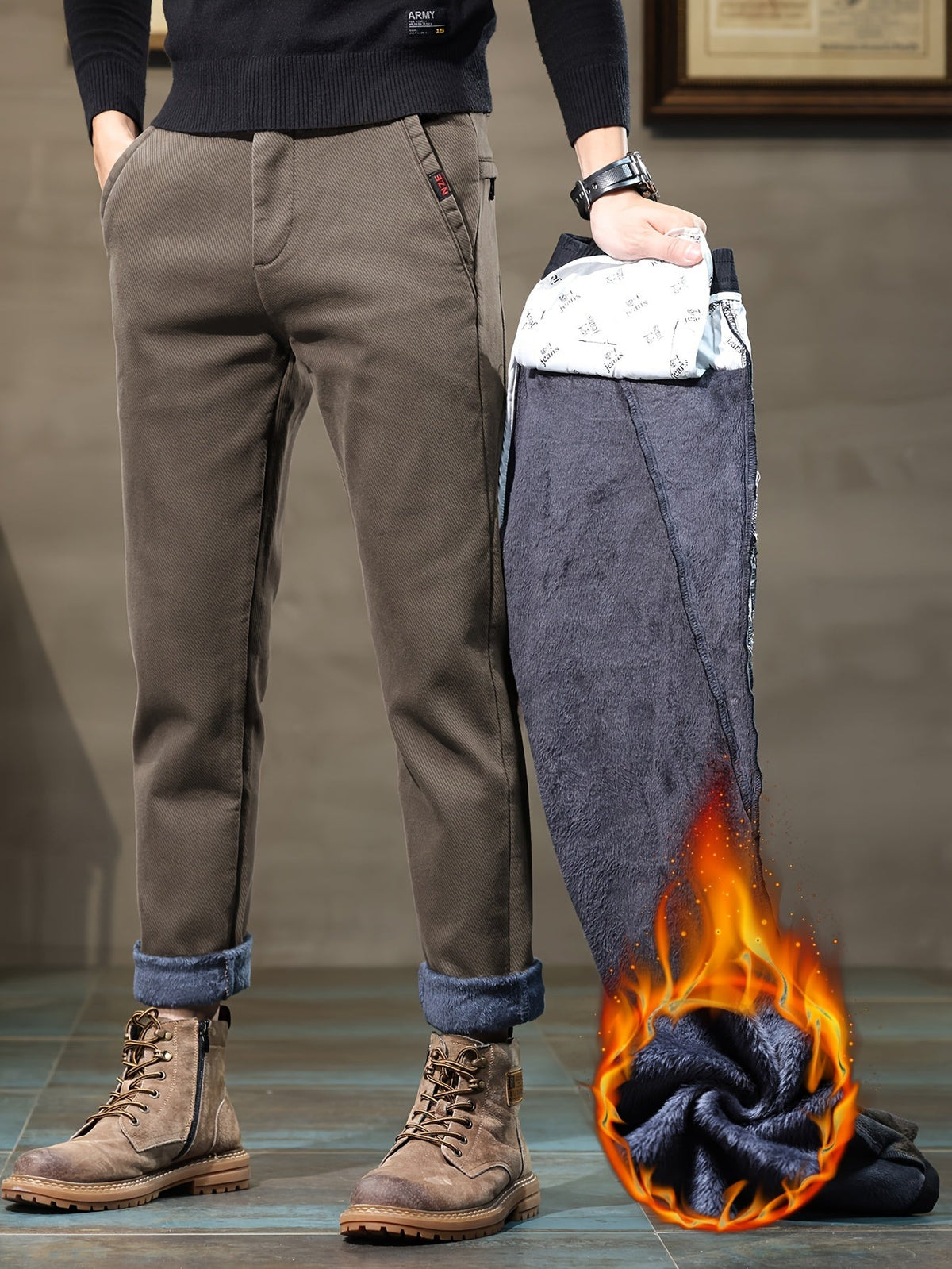Herren gefütterte Hose Winter Warme Chinohose Cordoptik