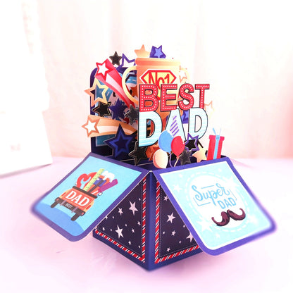 Vätertag 3D Pop-up Grußkarte – Beste Papa Überraschungsbox für Männer, Geschenkidee für Väter mit Super Dad Motiv