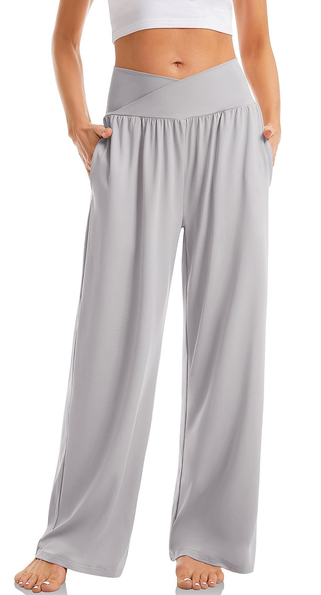 Damen Yoga-Hose mit V-Bund & weitem Bein – Loungewear mit Taschen