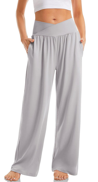 Damen Yoga-Hose mit V-Bund & weitem Bein – Loungewear mit Taschen