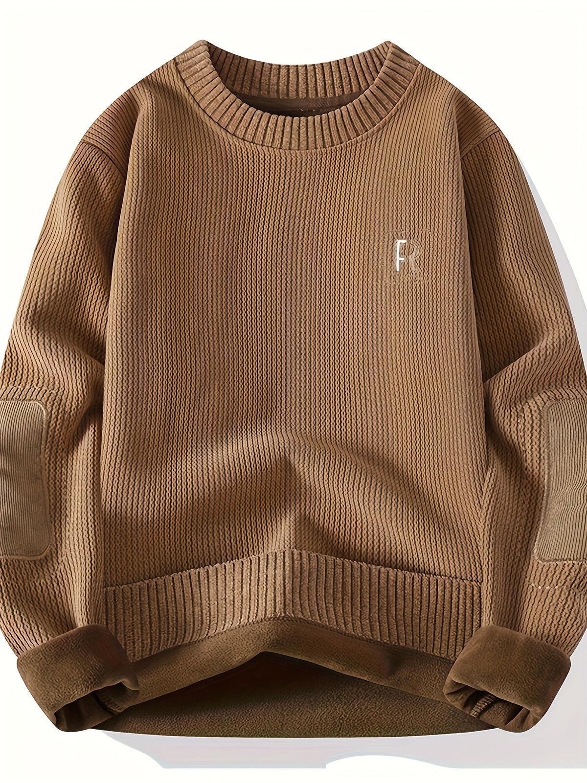 Unisex Langarm Sweatshirt mit Ellenbogen-Patches, Rundhalsausschnitt, gerippter Textur