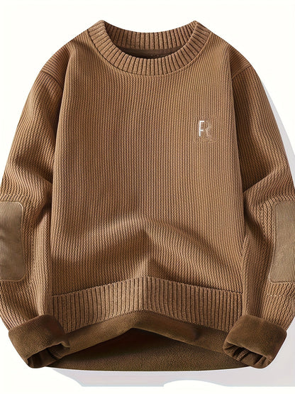 Unisex Langarm Sweatshirt mit Ellenbogen-Patches, Rundhalsausschnitt, gerippter Textur