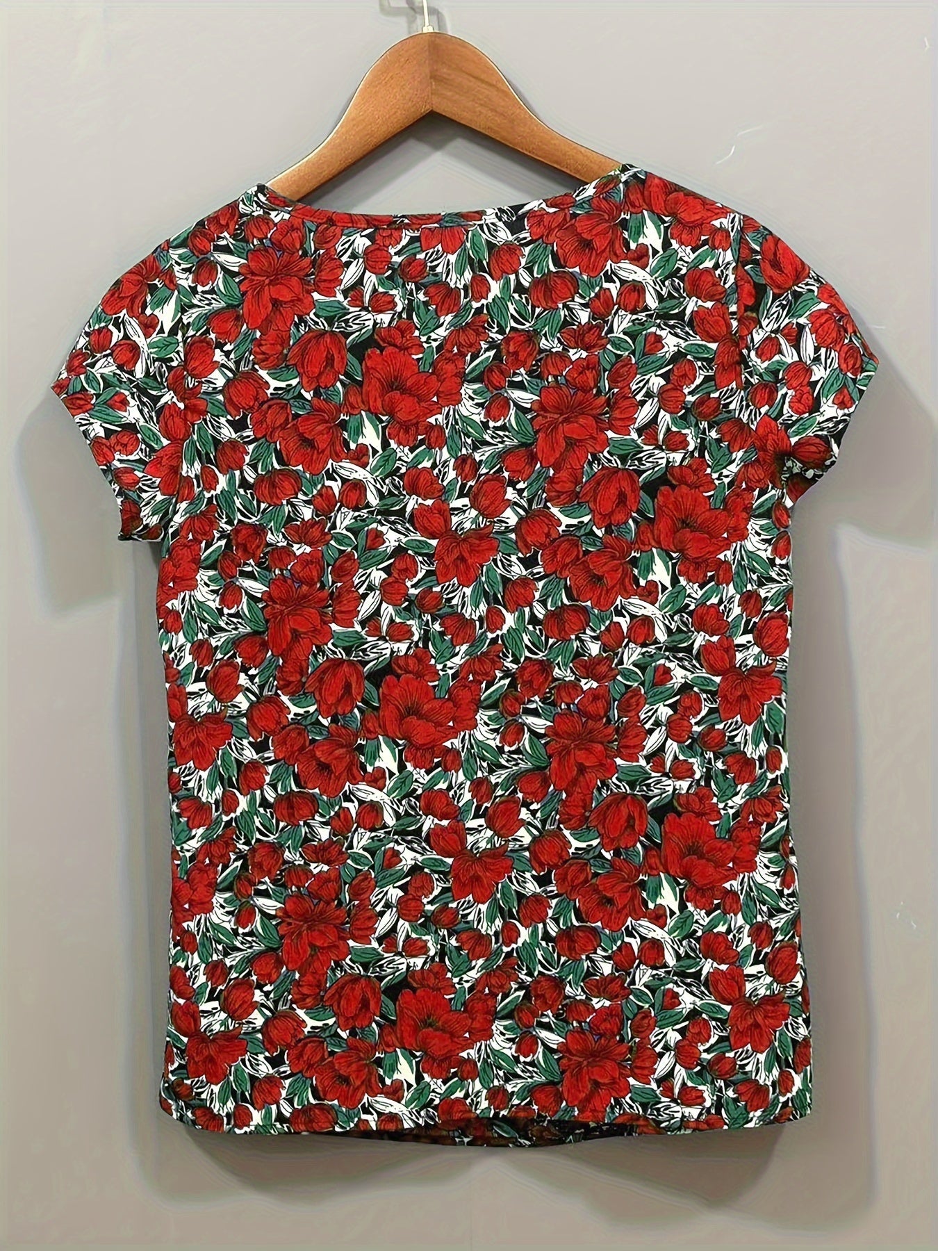 Damen Bluse mit Blumenmuster und Raffungen – Kurzarm, elegant, vielseitig für Büro & Freizeit
