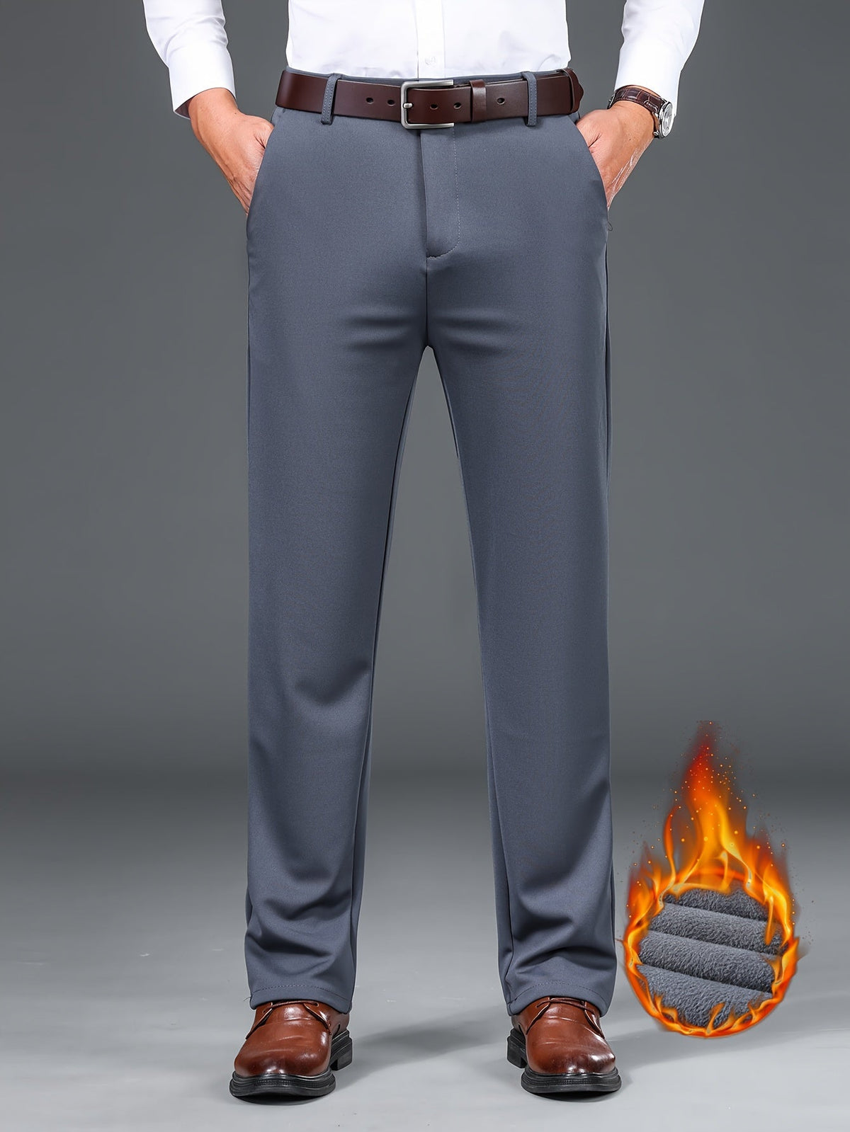 Herren Winterhose Business-Casual mit weichem Futter Grau