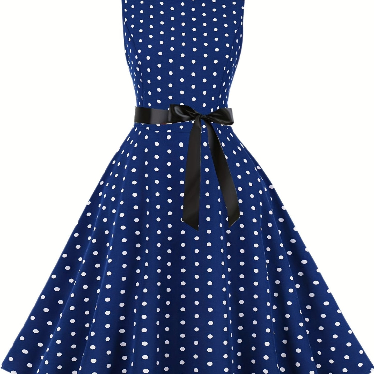Damen Vintage Polka Dot Rockabilly Kleid mit Gürtel – Elegantes Retro Partykleid