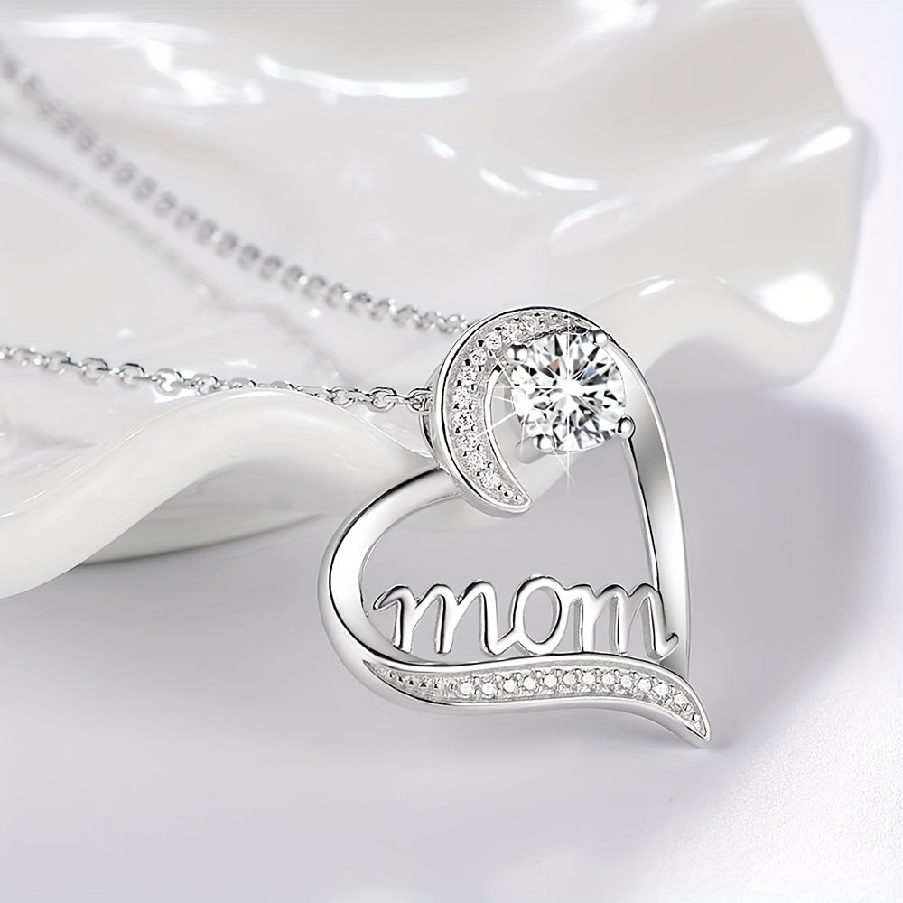Damen Muttertag Schmuck Geschenkset – Herz Halskette mit „Mom“-Gravur & Ewige Rose in Geschenkbox – Elegantes Andenken für Mütter