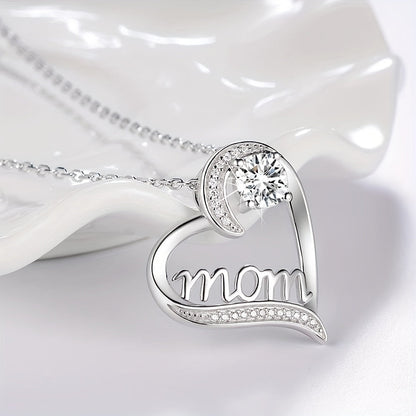 Damen Muttertag Schmuck Geschenkset – Herz Halskette mit „Mom“-Gravur & Ewige Rose in Geschenkbox – Elegantes Andenken für Mütter