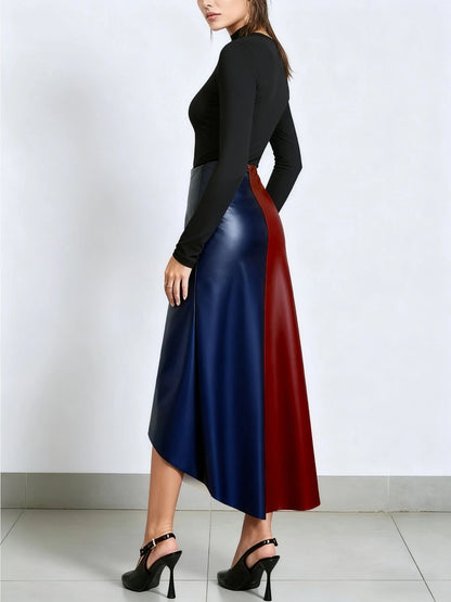Damen Midirock in A-Linie mit Color-Blocking und asymmetrischem Saum