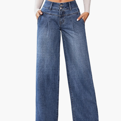 Damen Weitbein Jeans High Waist Elegant Freizeitmode