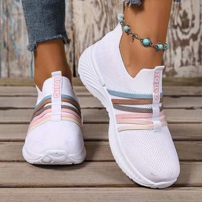 Damen Slip-On Freizeitschuhe mit Streifen – Bequeme Alltagssneaker für Freizeit & Spaziergänge
