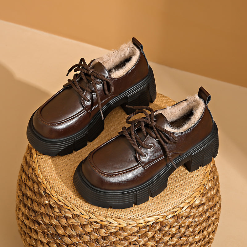 Damen Schnürschuhe Plateau Winterschuhe Warm Gefüttert