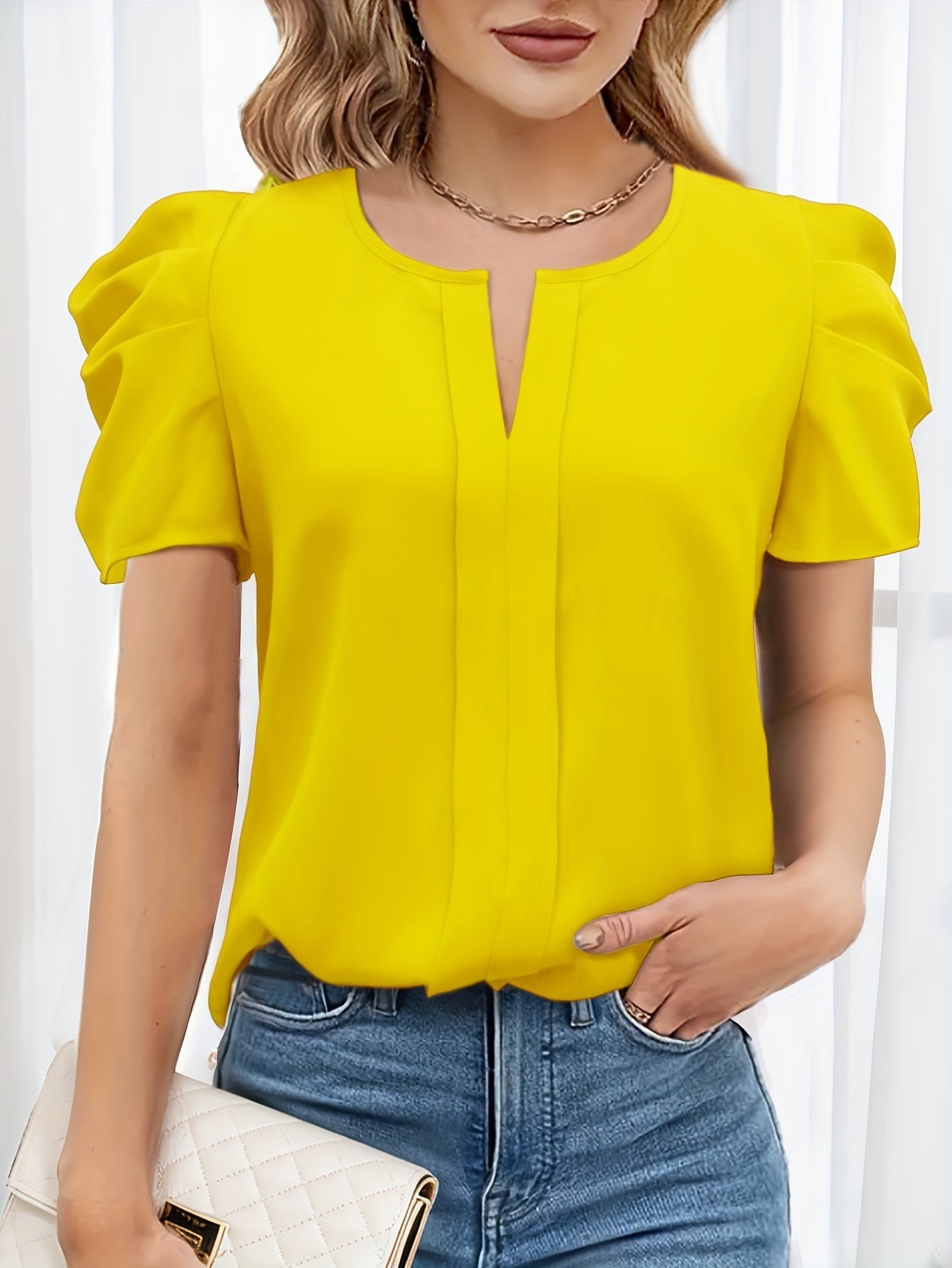 Damen Bluse mit Puffärmeln und modernem Schnitt – Elegant für Büro und Freizeit