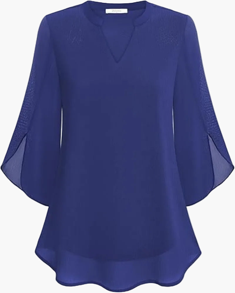Damen-Bluse mit V-Ausschnitt und geschlitzten Glockenärmeln