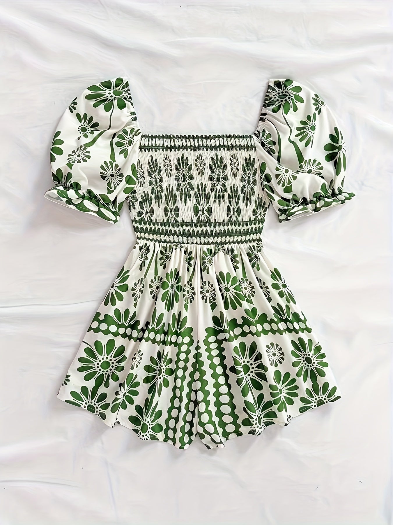 Damen Vintage-Jumpsuit mit Puffärmeln und Blumenmuster – Eleganter Einteiler für Sommer und Freizeit