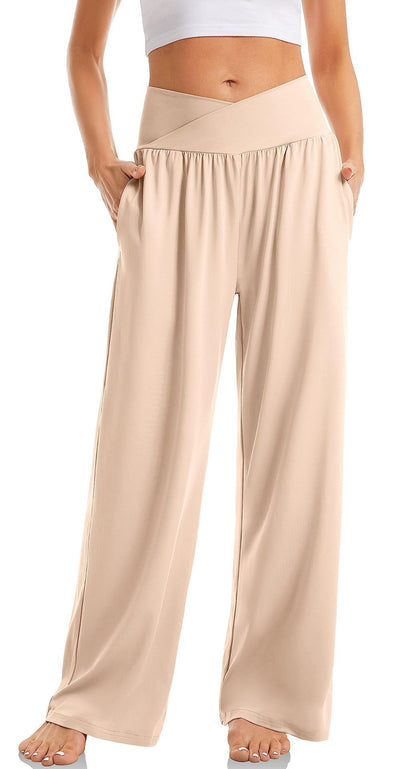 Damen Yoga-Hose mit V-Bund & weitem Bein – Loungewear mit Taschen