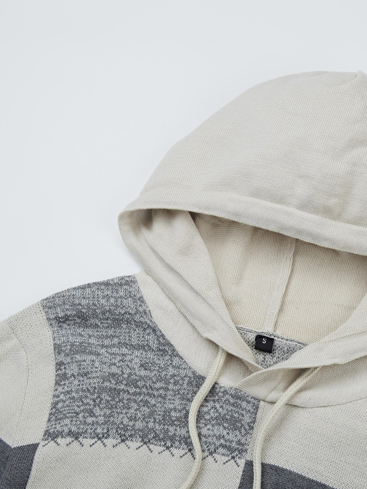 Herren Hoodie Pullover im Patchwork-Design mit Kapuze und Kordelzug, Strickoptik, Langarm