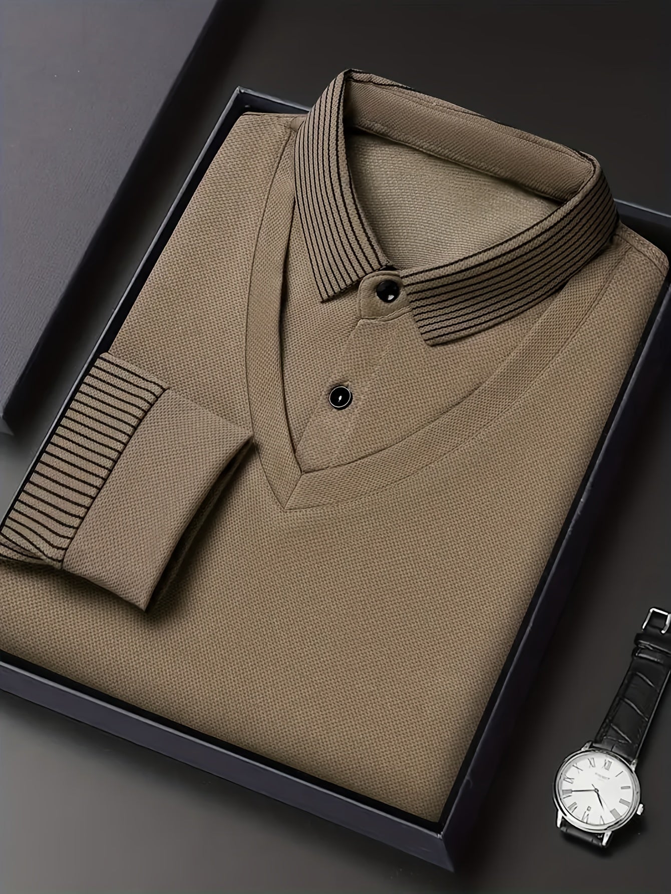 Herren Langarm Poloshirt gestreifter Kragen und Manschetten
