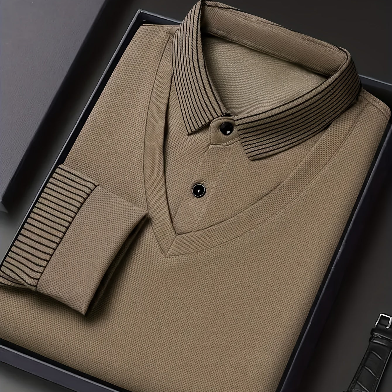Herren Langarm Poloshirt gestreifter Kragen und Manschetten