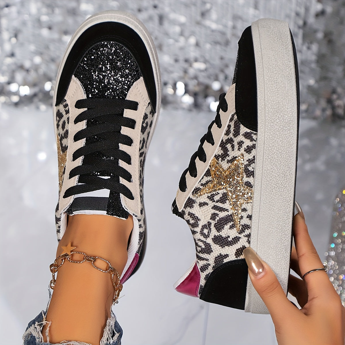Damen Sneaker mit Glitzerstern – Modische Freizeitschuhe für Alltag & Party