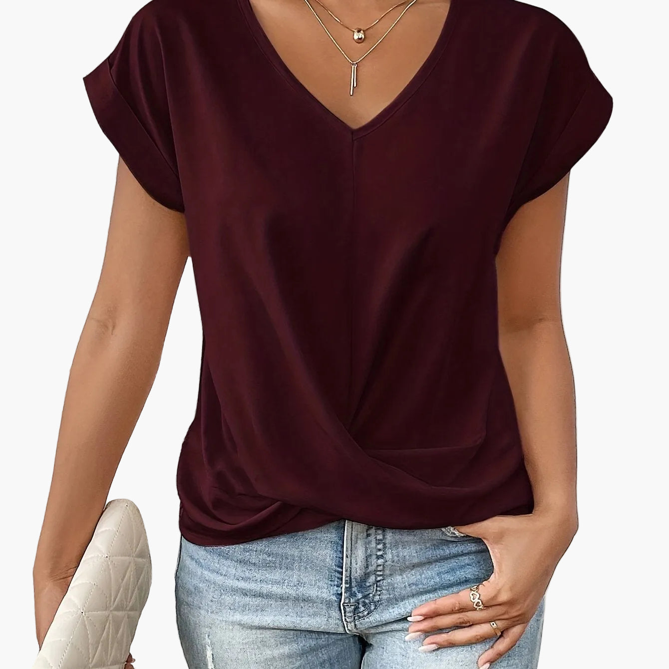 Damen Elegante Wickelbluse mit V-Ausschnitt für Alltag und Büro