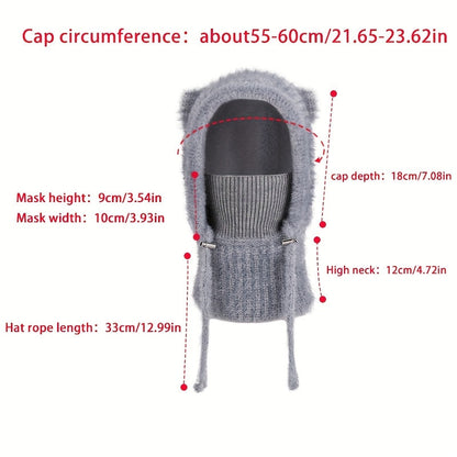 Strick Sturmhaube mit Kapuze und Ohren Winter Balaclava