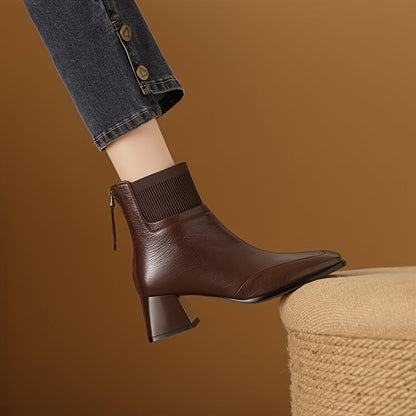 Damen Stiefelette mit Blockabsatz, quadratischer Spitze & geripptem Schaft