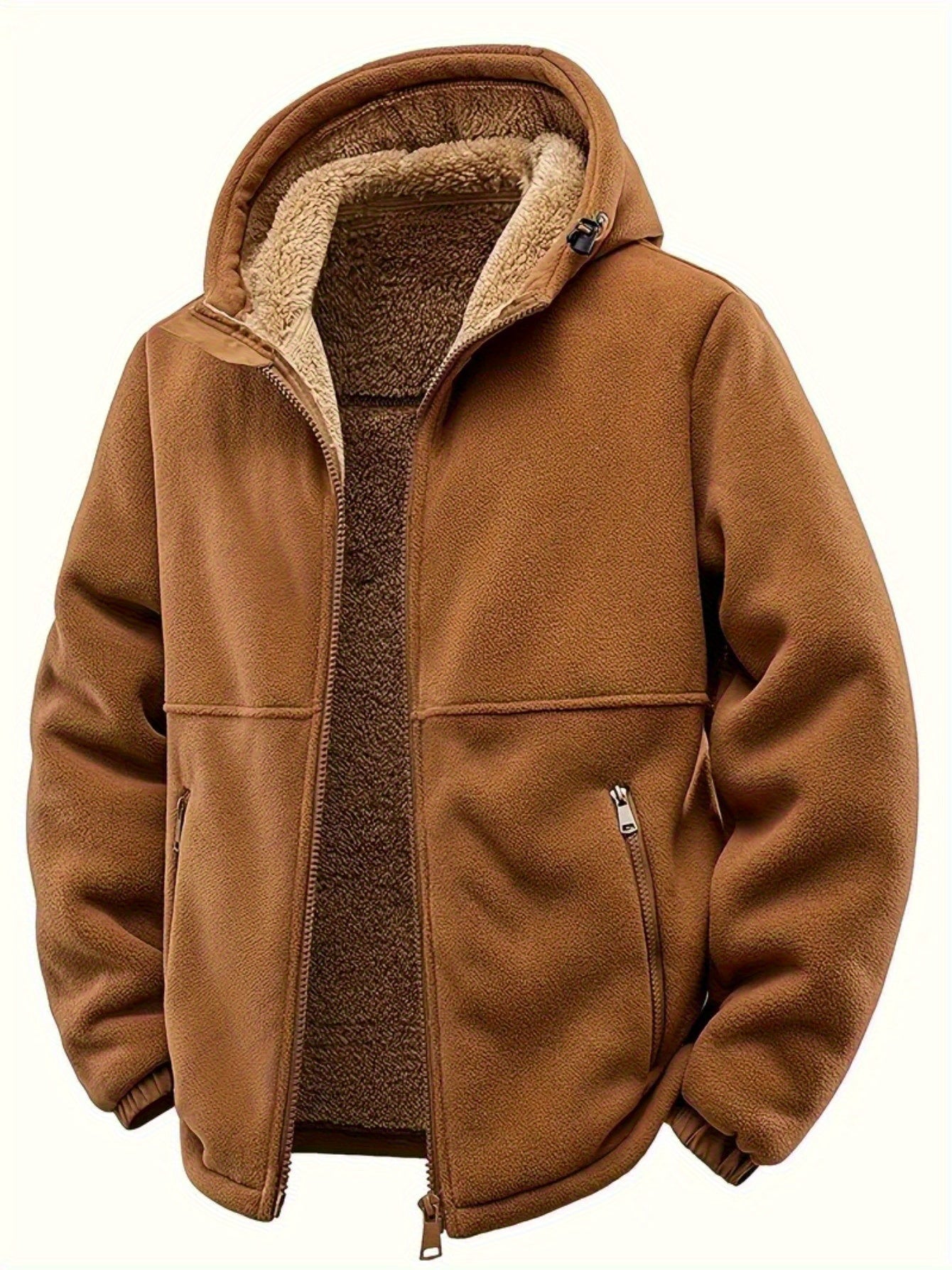 Herren Winterjacke mit Kapuze und Teddyfutter, Reißverschluss, warm