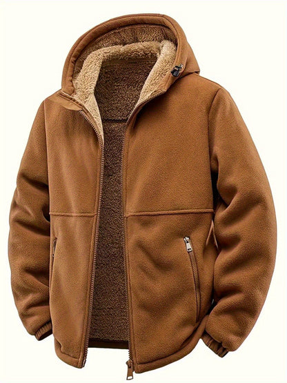 Herren Winterjacke mit Kapuze und Teddyfutter, Reißverschluss, warm