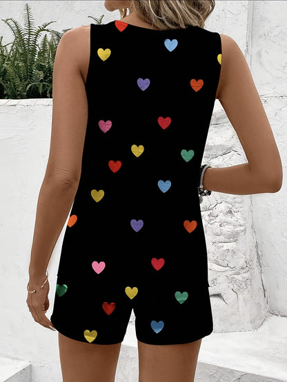 Damen Pyjama Set – Eleganter Lounge- und Schlafanzug mit Blumenmuster, ärmellos, ideal für Zuhause & Sommer