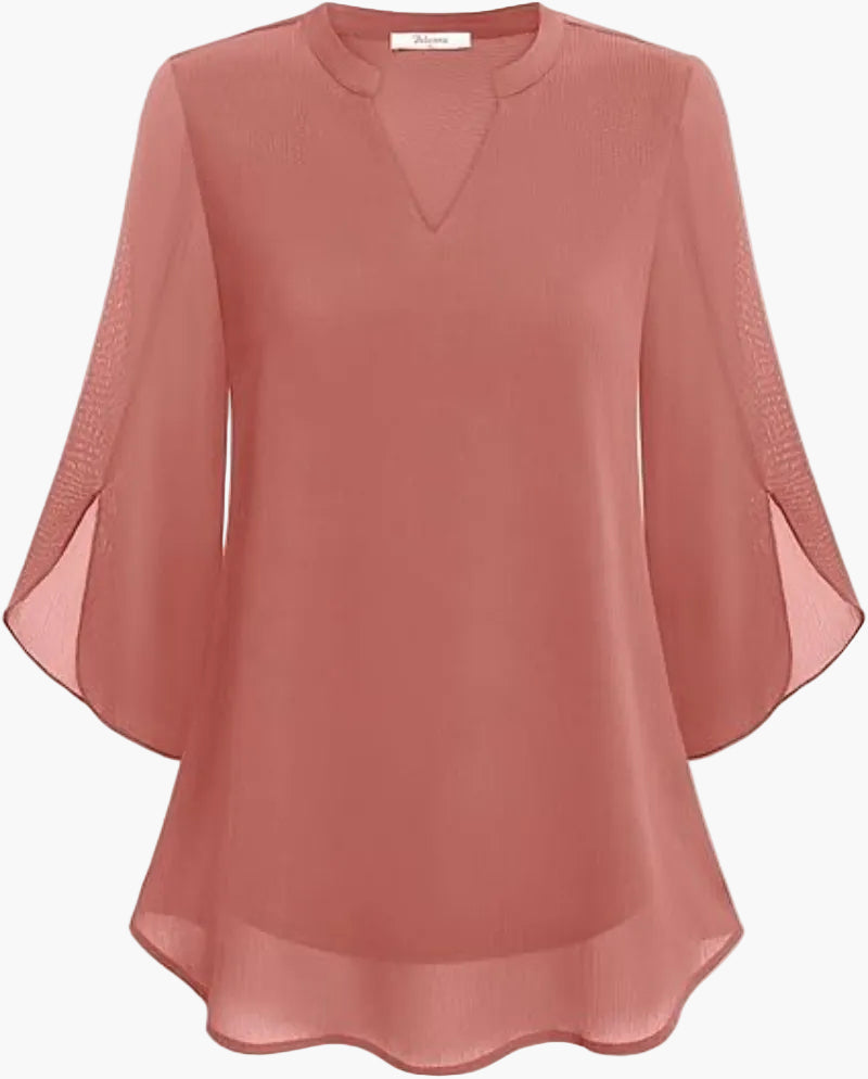 Damen-Bluse mit V-Ausschnitt und geschlitzten Glockenärmeln