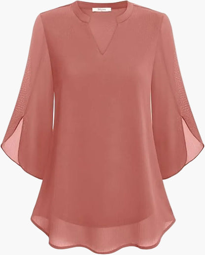 Damen-Bluse mit V-Ausschnitt und geschlitzten Glockenärmeln