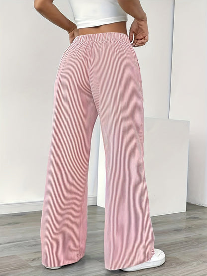 Damen Weite Casual Streifenhose mit Kordelzug – Komfortable Freizeithose für Alltag und Wochenende