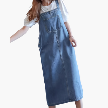 Damen Lässiges Jeans-Latzkleid Midi – Bequemer Freizeit-Overall für Alltag und Büro