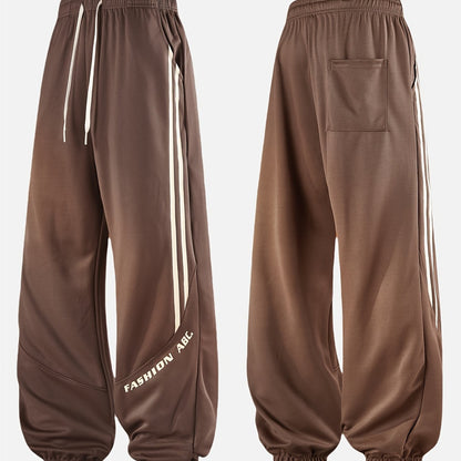 Herren Streetwear Jogginghose mit weitem Bein und Streifen – Urban Style Freizeit Trainingshose
