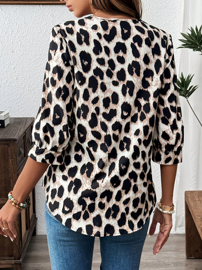 Damen Elegante Bluse mit Leopardenmuster – Modisches Oberteil für Alltag und Büro