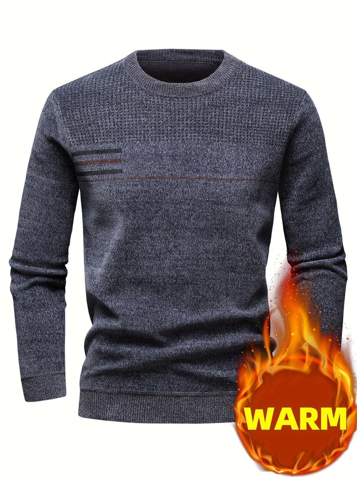 Herren Pullover Rundhals Langarm Strickpullover mit Streifenmuster