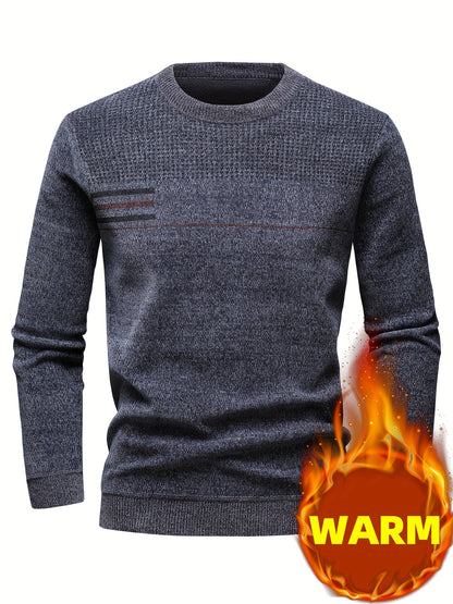 Herren Pullover Rundhals Langarm Strickpullover mit Streifenmuster