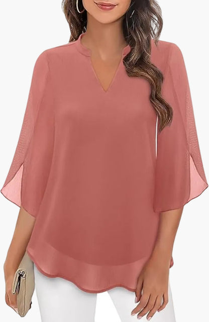 Damen-Bluse mit V-Ausschnitt und geschlitzten Glockenärmeln
